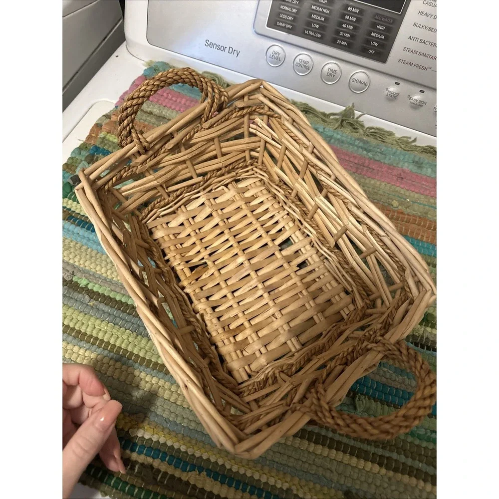 Woven Wicker Rattan Braided Tray Boho Square Rectangle Basket‎ Tray Vintage